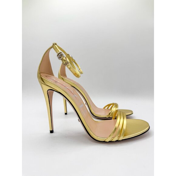 Gucci Crystal Double G buckle Heeled Metallic Sandal - Picture 7 of 13